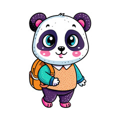 Cute Panda Going To School Cartoon Vector Icon Illustration Animal Education Isolated Flat Vector