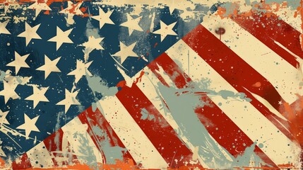 Obraz premium A vintage-style poster celebrating the 4th of July, with retro typography, an old-fashioned American flag.