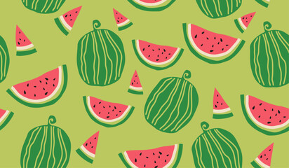 Cute watermelon fruits pattern background vector design
