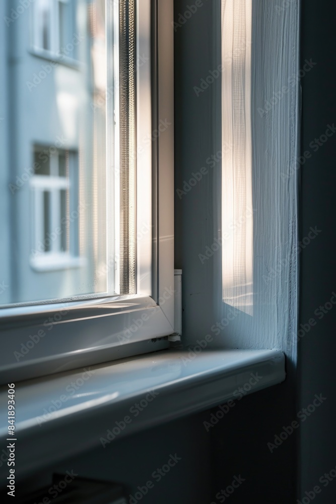 Poster Close-up view of a window with a frame and glass, possibly in an office or residential building