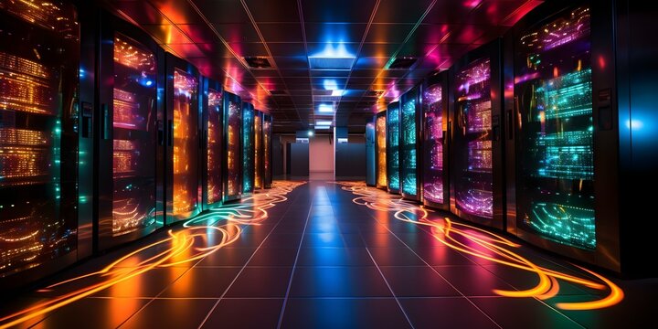 Vibrant efficient supercomputers. Concept High-performance Computing, Technology Innovation, Supercomputing Applications, Energy Efficiency, Cutting-edge Hardware