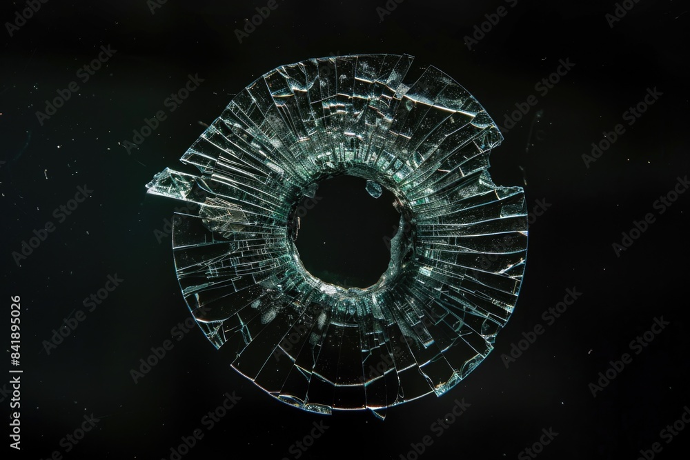 Aufkleber a broken glass window with a hole in it