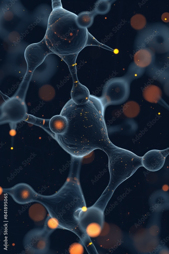 Poster detailed depiction of neural networks with glowing nodes and intricate connections in a dark backdro