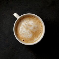 simple latte contrasted by dark background, top angle view