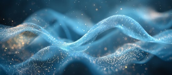 Dark backdrop, abstract scene with blue waves and shimmering particles create mesmerizing visual experienc