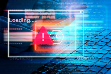 Malware attack virus alert , malicious software infection , cyber security awareness training to protect business information from threat attacks