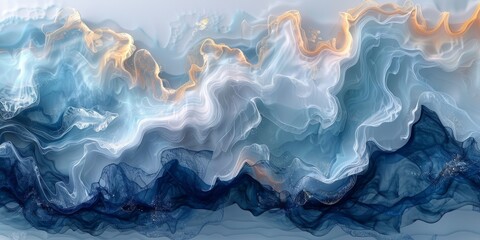 Fototapeta premium Incorporating a palette of blue and white, this fluid wave pattern delivers a contemporary fusion of colors and textures. The design offers a stylish, creative aesthetic with a touch of elegance