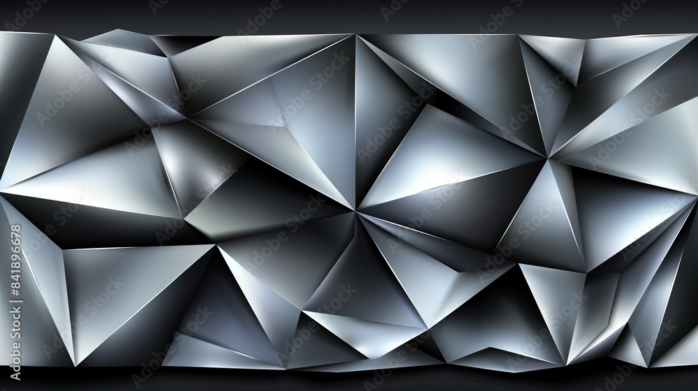 Poster The futuristic 3D polygon shapes create a dynamic abstract geometric metallic structure with a tech vibe. Panoramic Composition