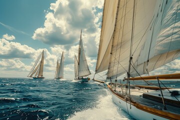 Fototapeta premium Group of sailboats on the open sea