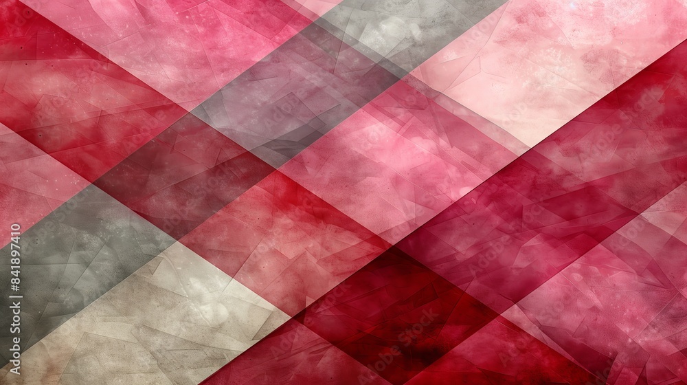 Poster visually dynamic composition with geometric layers in red and pink ideal for contemporary design bac