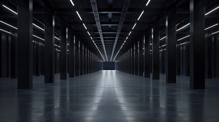 Big black empty clean warehouse. Background image. Created with Generative AI technology.