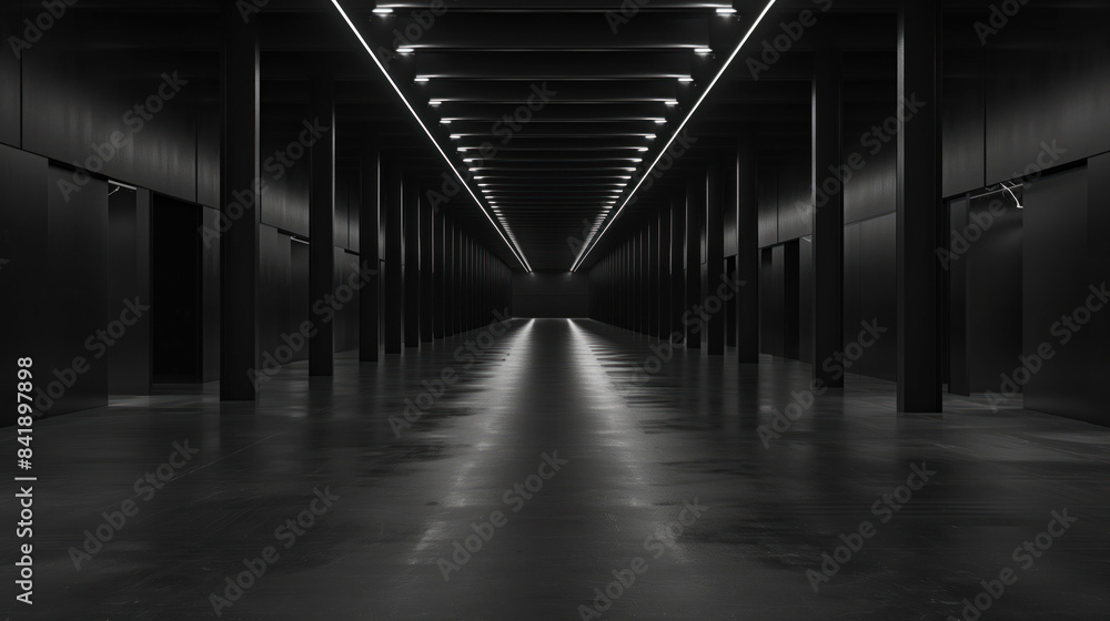Aufkleber big black empty clean warehouse. background image. created with generative ai technology.