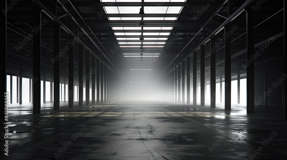 Poster big black empty clean warehouse. background image. created with generative ai technology.