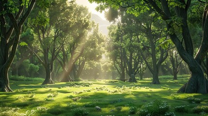 Serene Sunlit Park with Trees

Description: A peaceful park filled with lush green trees and sunlight streaming through the branches.