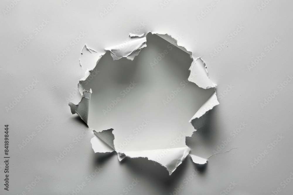 Poster A sheet of white paper with a circular hole in the center, suitable for use as a graphic element or design component
