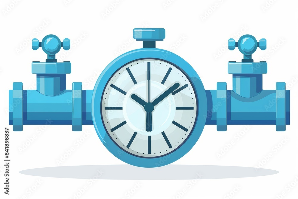 Poster a detailed illustration of an industrial system integrating a large clock, showcasing a network of b