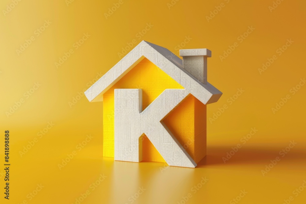 Poster a small wooden house with the letter k displayed prominently in front of it, perfect for use as a de