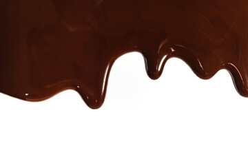 Melted chocolate dripping on white background