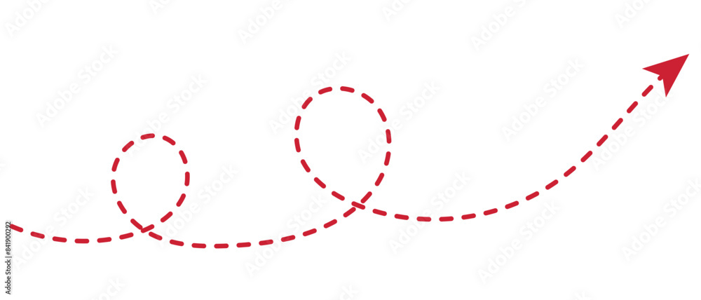 Wall mural curved dotted arrow. zigzag arrow stripes design with dotted lines. dashed line arrow. hand drawn da