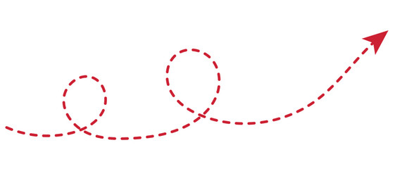 Curved dotted arrow. Zigzag arrow stripes design with dotted lines. Dashed line arrow. hand drawn dashed arrow. Doodle, sketch style. isolated on white background. Vector illustration.