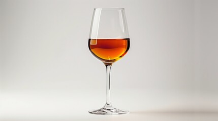 a glass of dessert wine with a sweet, amber color, isolated on a white background.