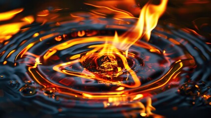Close-up shot of a fireball burning under the surface of water, with steam rising from the bottom