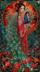 Göttin mit einem Pfau