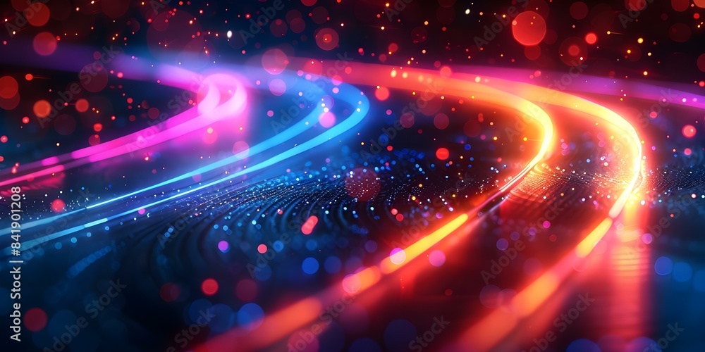 Poster abstract neon wave lines with bokeh lights futuristic data transfer wallpaper. concept data transfer