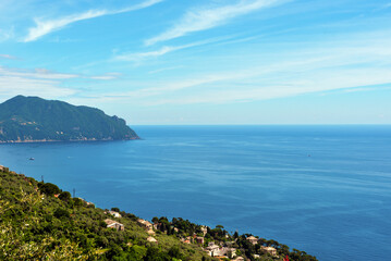 Punta chiappa Ligurian coast taken from Pieve Ligure Alta Italy