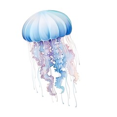 Naklejka premium Vibrant Watercolor Jellyfish with Ethereal Underwater Aesthetic