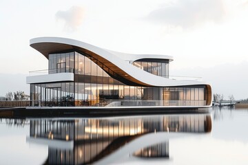  A futuristic building with a floating design
