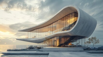 Fototapeta premium A futuristic building with a floating design