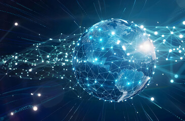 Obraz premium A visually striking image of a digitally connected Earth, illustrating global communication networks and technology integration.