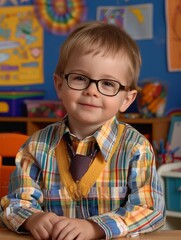 a boy wearing glasses