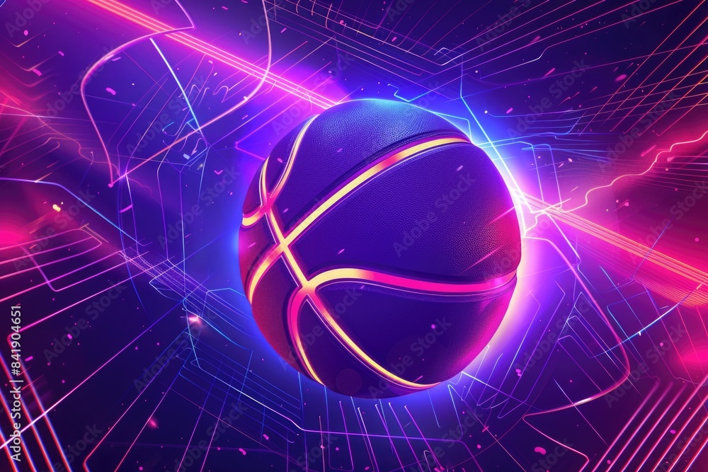 Canvas Prints a basketball ball with neon lights in the background - Canvas Prints