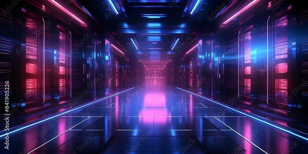 Poster futuristic data center cyber neon clipart for secure network server projects. concept futuristic tec