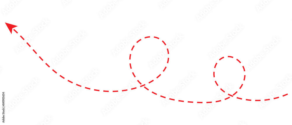 Wall mural curved dotted arrow. zigzag arrow stripes design with dotted lines. dashed line arrow. hand drawn da