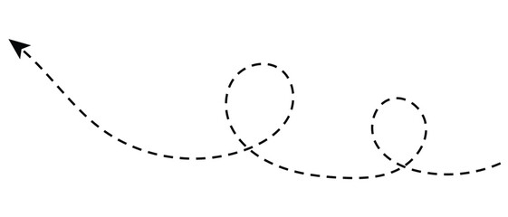 Curved dotted arrow. Zigzag arrow stripes design with dotted lines. Dashed line arrow. hand drawn dashed arrow. Doodle, sketch style. isolated on white background. Vector illustration.