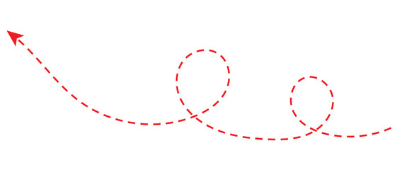 Curved dotted arrow. Zigzag arrow stripes design with dotted lines. Dashed line arrow. hand drawn dashed arrow. Doodle, sketch style. isolated on white background. Vector illustration.