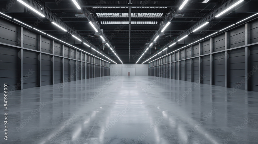 Poster empty clean futuristic warehouse. background image. created with generative ai technology.