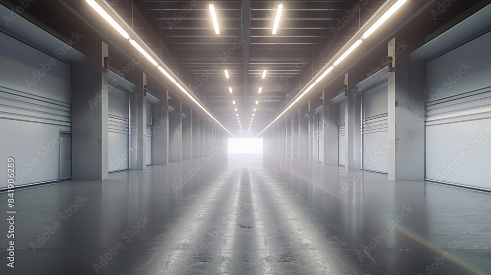 Poster empty clean futuristic warehouse. background image. created with generative ai technology.