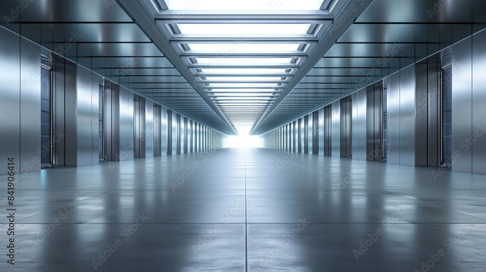 Poster empty clean futuristic warehouse. background image. created with generative ai technology.