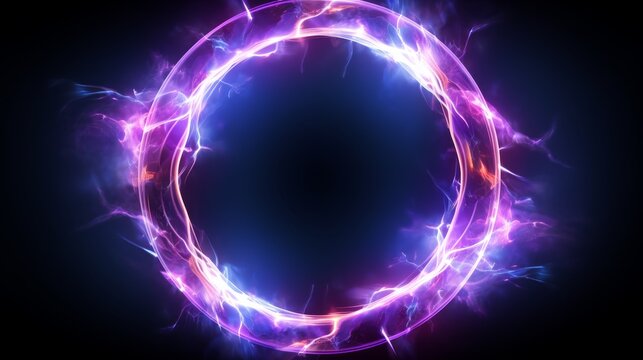 A glowing blue circle with orange and purple streaks. The circle is surrounded by a dark background. The colors and shapes of the circle create a sense of movement and energy