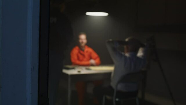 Police documentary crime interrogation with inmate