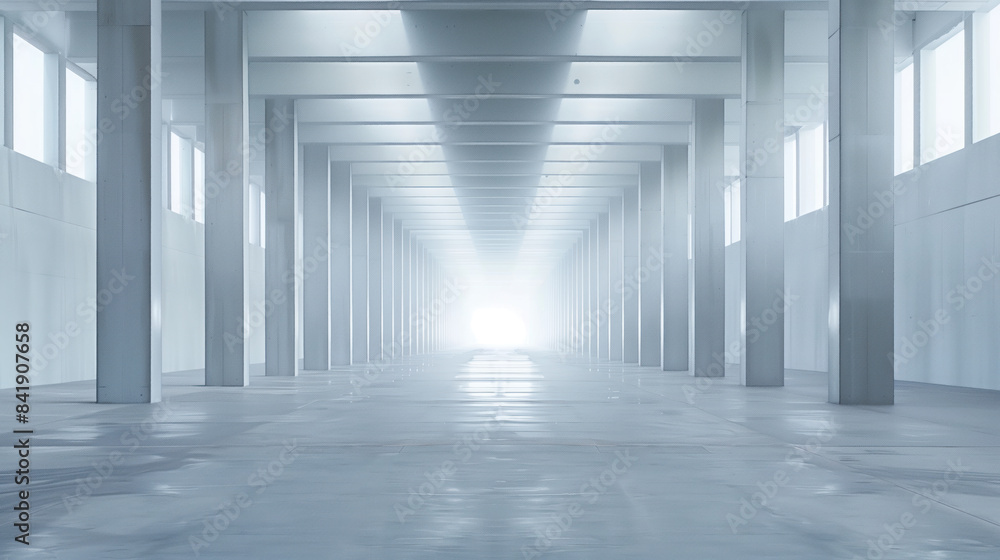 Poster empty clean futuristic warehouse. background image. created with generative ai technology.