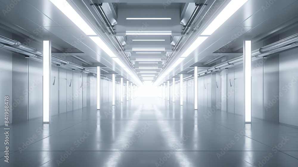 Poster empty clean futuristic warehouse. background image. created with generative ai technology.