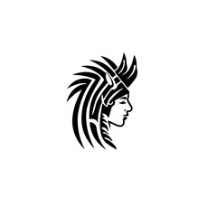Obraz premium Indigenous Warrior Headdress Design, Minimalist Inca Profile Illustration
