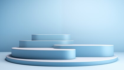 light blue podium on blue background