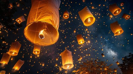 released sky lanterns to pay homage to the triple gem: Budhha, Dharma and Sangha during Yi Peng festival