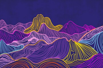 Vibrant abstract landscape illustration with colorful lines